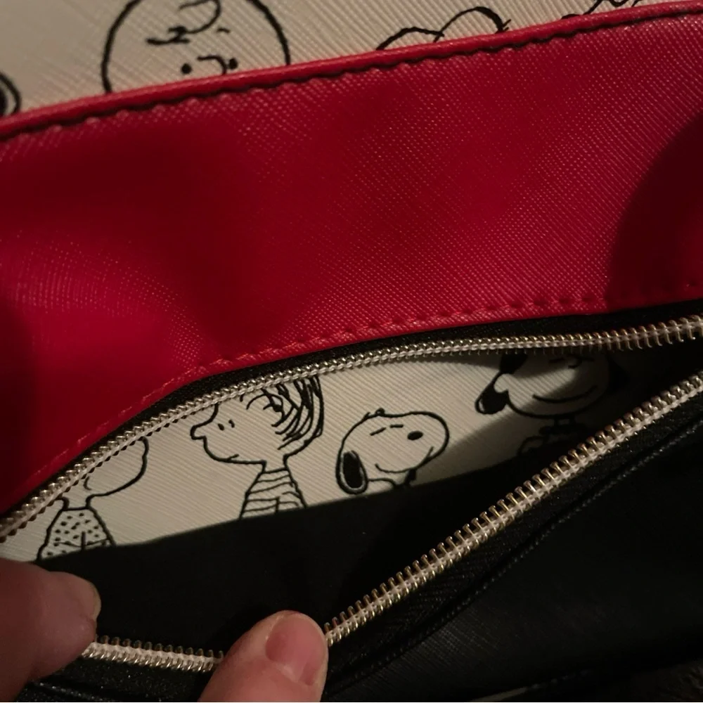 Peanuts Gang Mini Backpack White w/ Black Cartoon Drawings and wallet